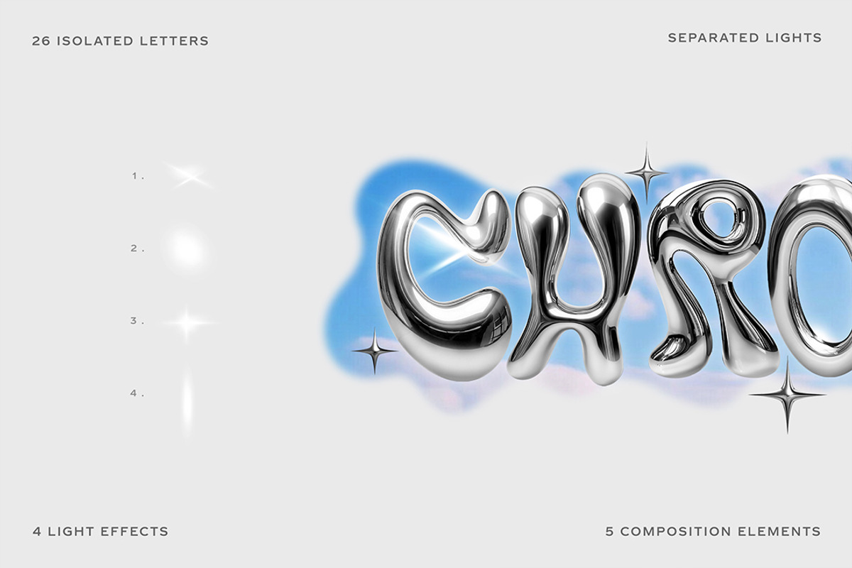 Y3K Chrome Letters Alphabet A-Z, a Mockup by Avelina Studio (Photo 3 of 4)