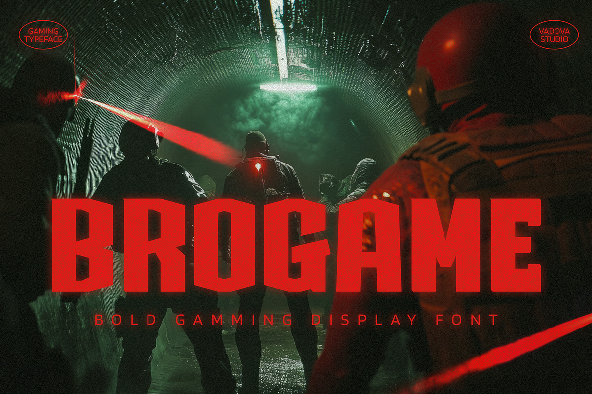 Brogame Bold Gaming Display Font, a Sans Serif Font by Vadovastd (Photo 1 of 7)