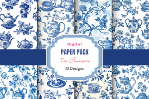 Tea Chinoiserie Toile Digital Paper