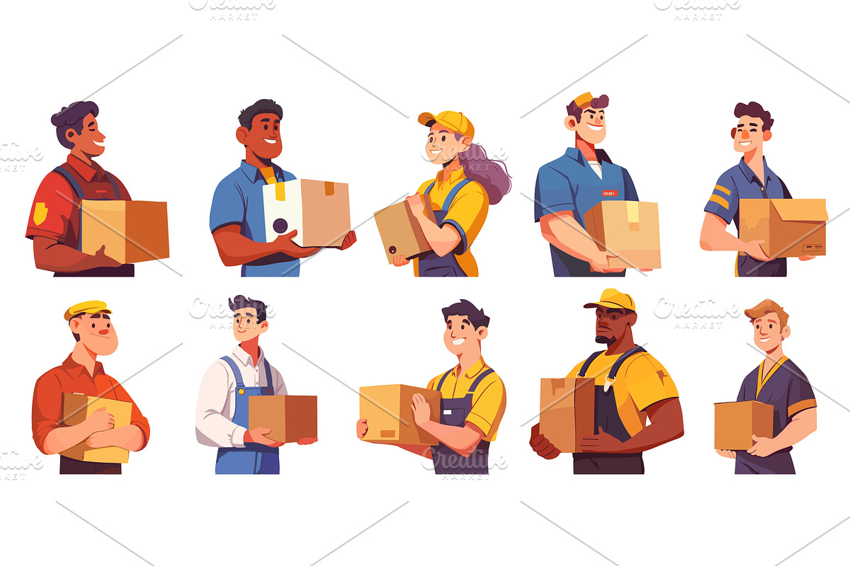 Delivery people. Flat man and woman, a Person Illustration by Stock-Smart-Start