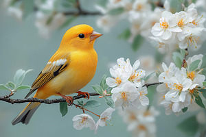 Beautiful goldfinch bird on a flowering tree branch, an Animal Photo by AlyaAnd