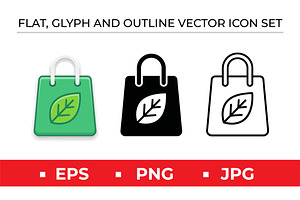 Eco Shopping Bag Icons Vector Set, an Outline Icon by Artonix