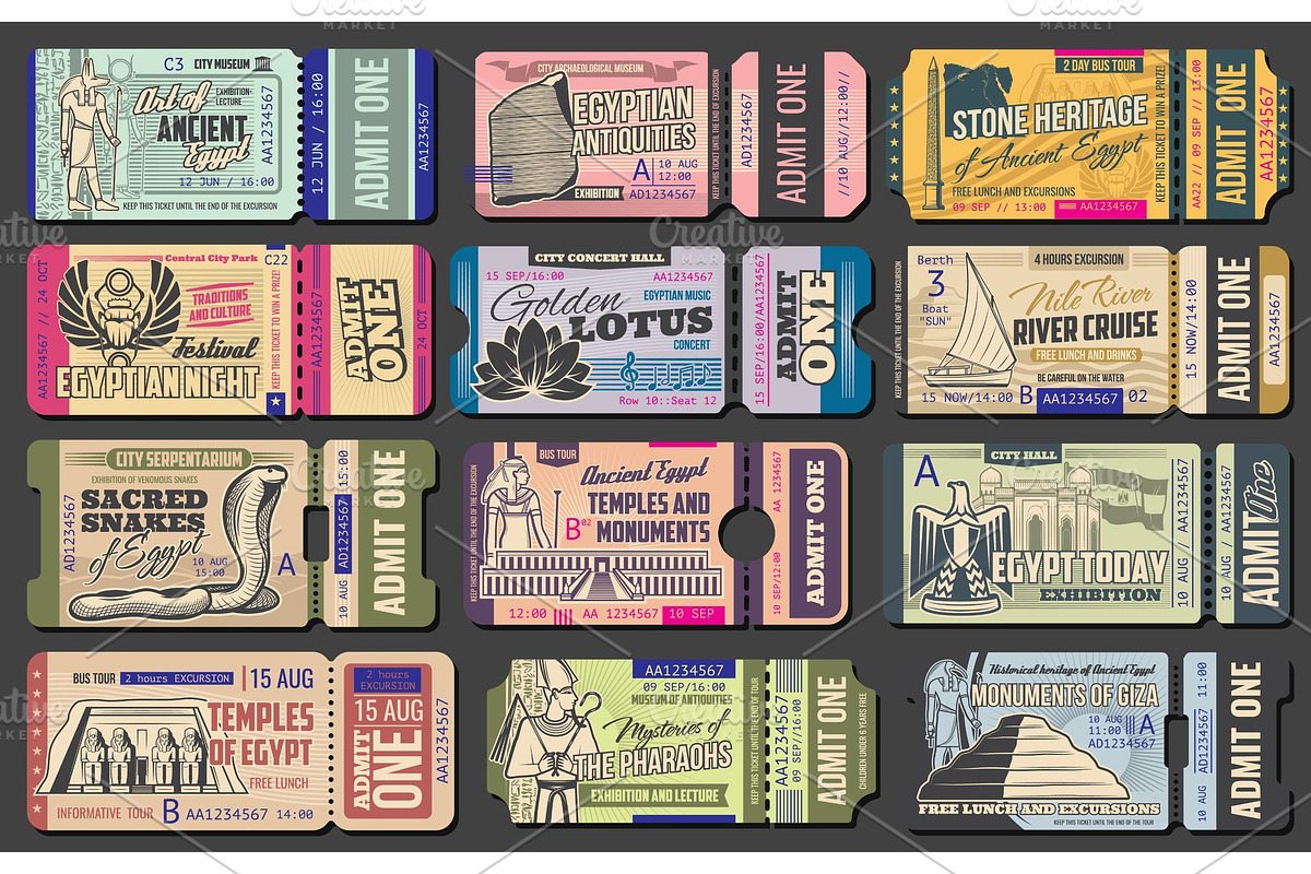 Tickets to Egypt landmarks, an Illustration by Vector Tradition