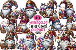 Watercolor Easter Gnomi Clipart, an Illustration by DreamCafeArt