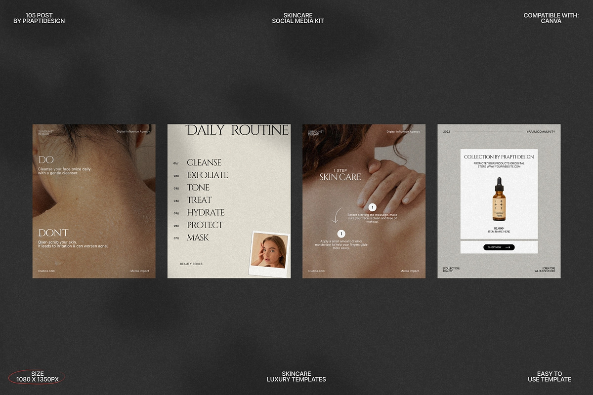 Minimal Skincare Post Kit Canva preview 6