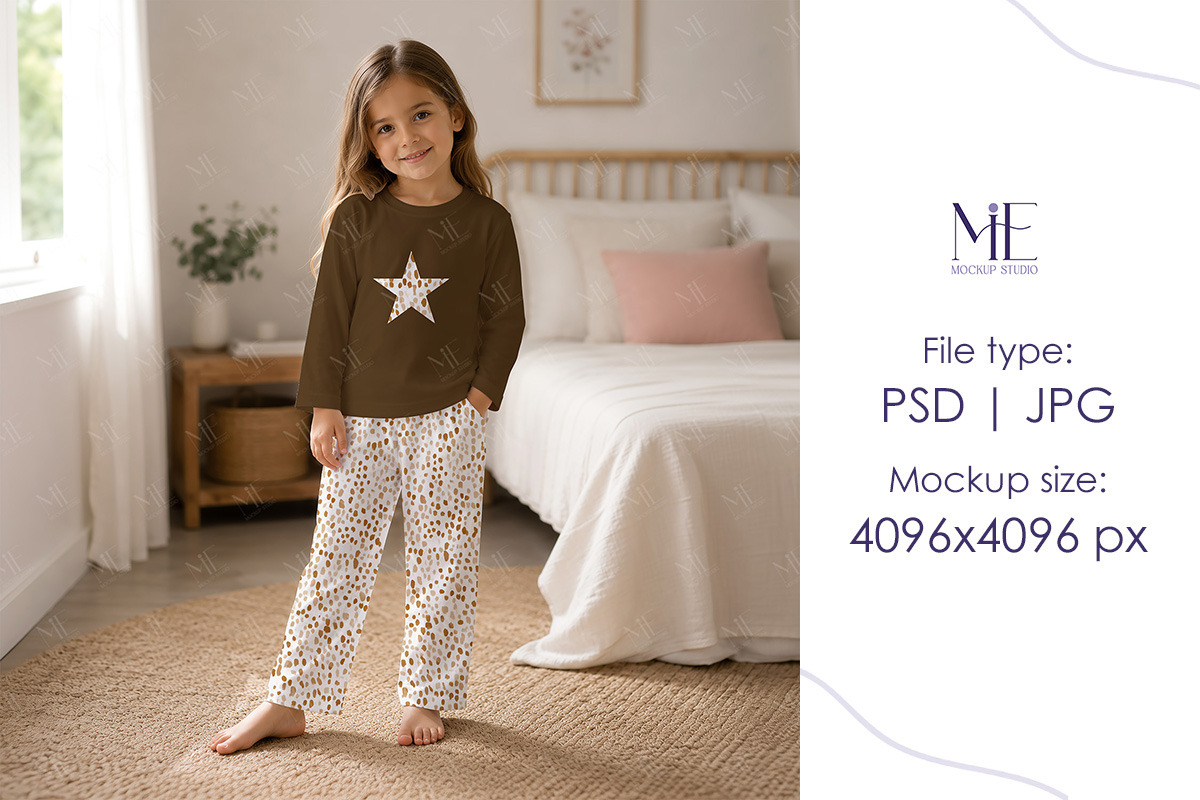 Kid Pajama Mockup, Lounge Set Mockup, a Shirt Mockup by Mie Mockup Studio (Photo 4 of 7)