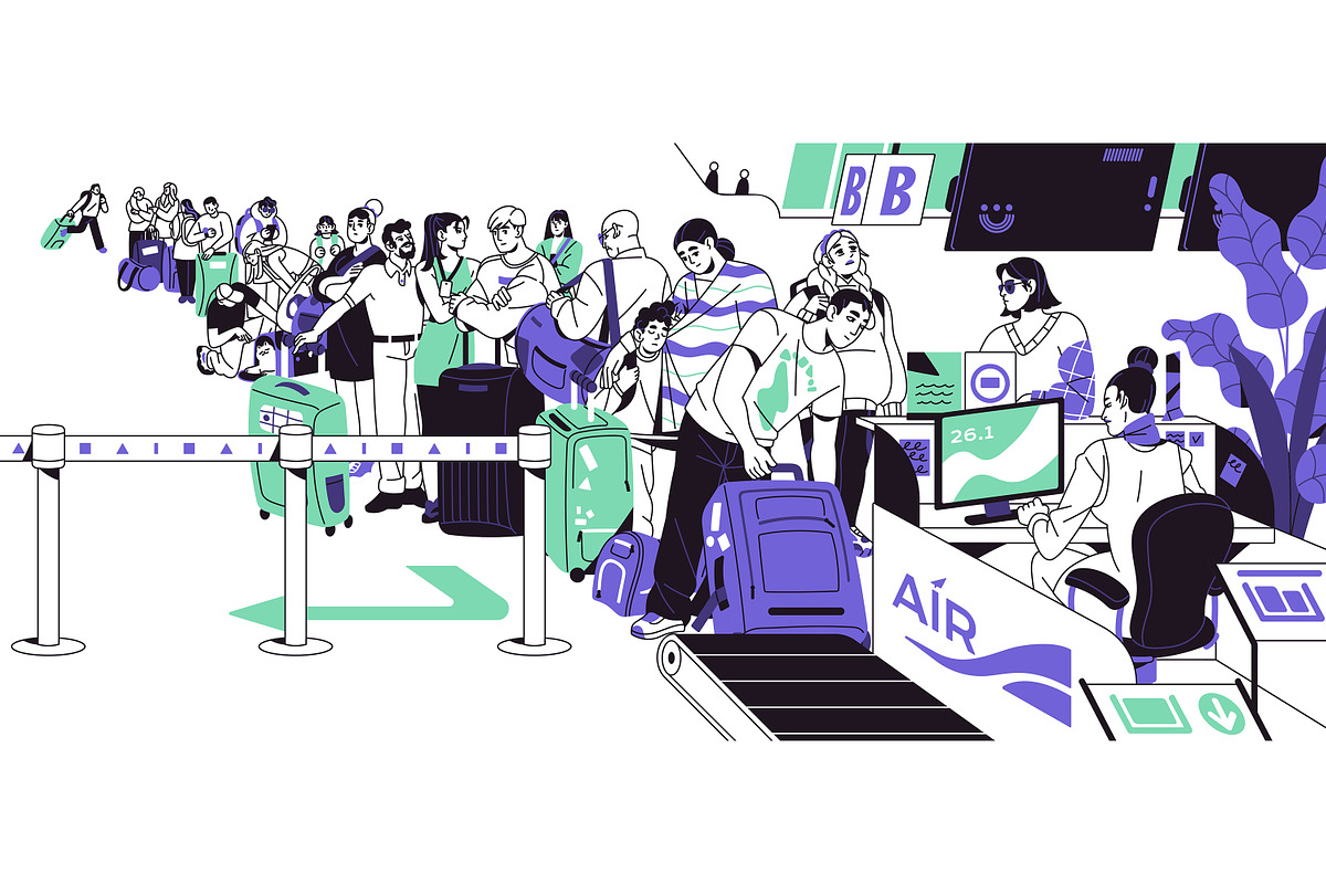 People in queue at airport banner, a Person Illustration by PaperTrident (Photo 2 of 3)