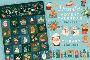 December Advent Calendar & Clipart