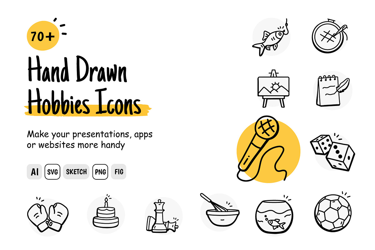 Hand Drawn Hobbies Icons, an Object Illustration by Brickclay (Photo 1 of 8)