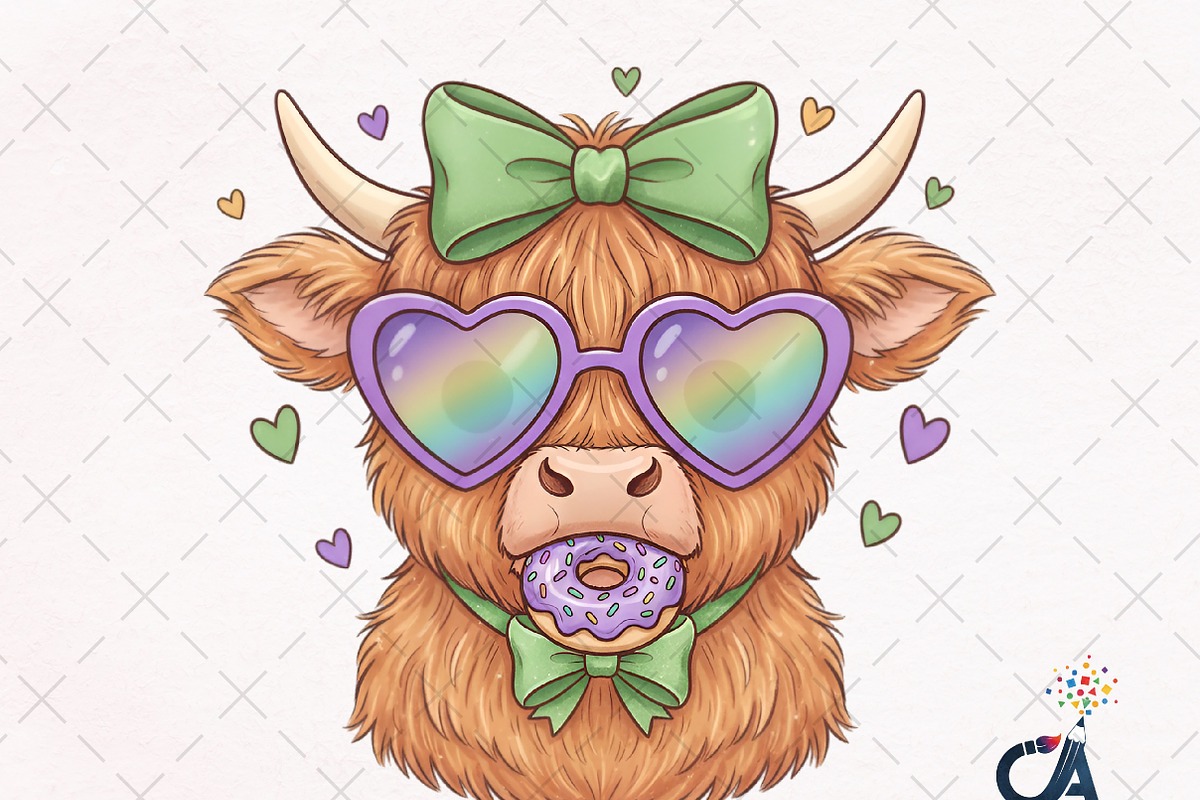 Retro Mardi Gras Highland Cow Png, an Illustration by Creative Art (Photo 1 of 6)