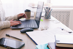 Remote job office worker computer online home, a Person Photo by Photo Drive Studio