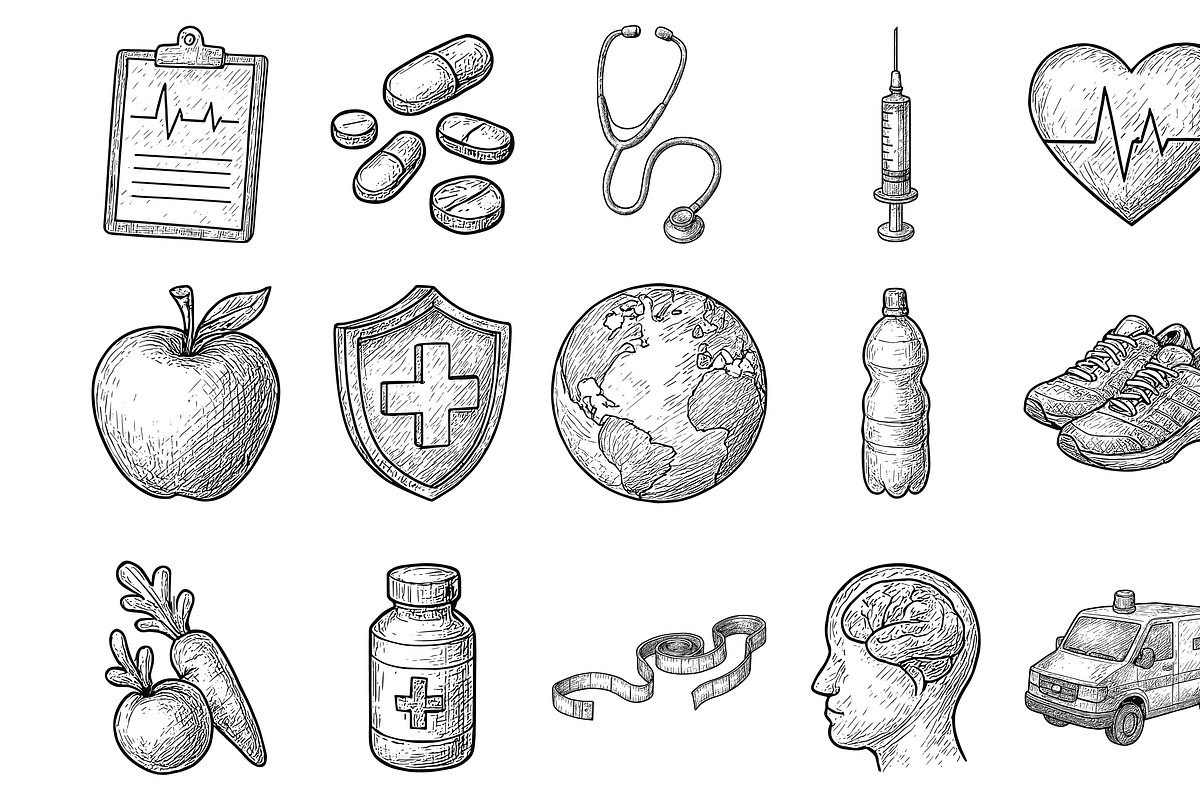 Health Wellness Icons, an Object Graphic by nikagraphic