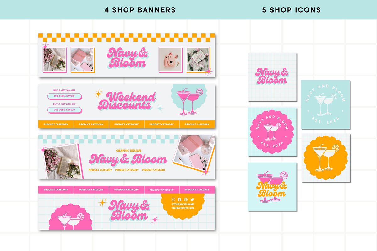 Pastel Retro Etsy Shop Kit, a Branding & Logo Template by Anna Design Studio (Photo 3 of 8)