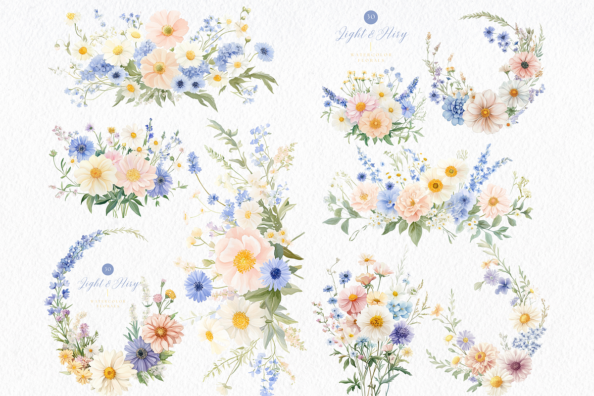 Light Blue and Peach Flowers, a Decorative Illustration by ClipArtCharm (Photo 3 of 3)
