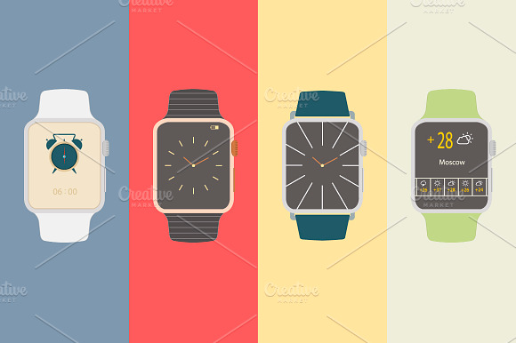 Vector Flat Smart Watches Icons.