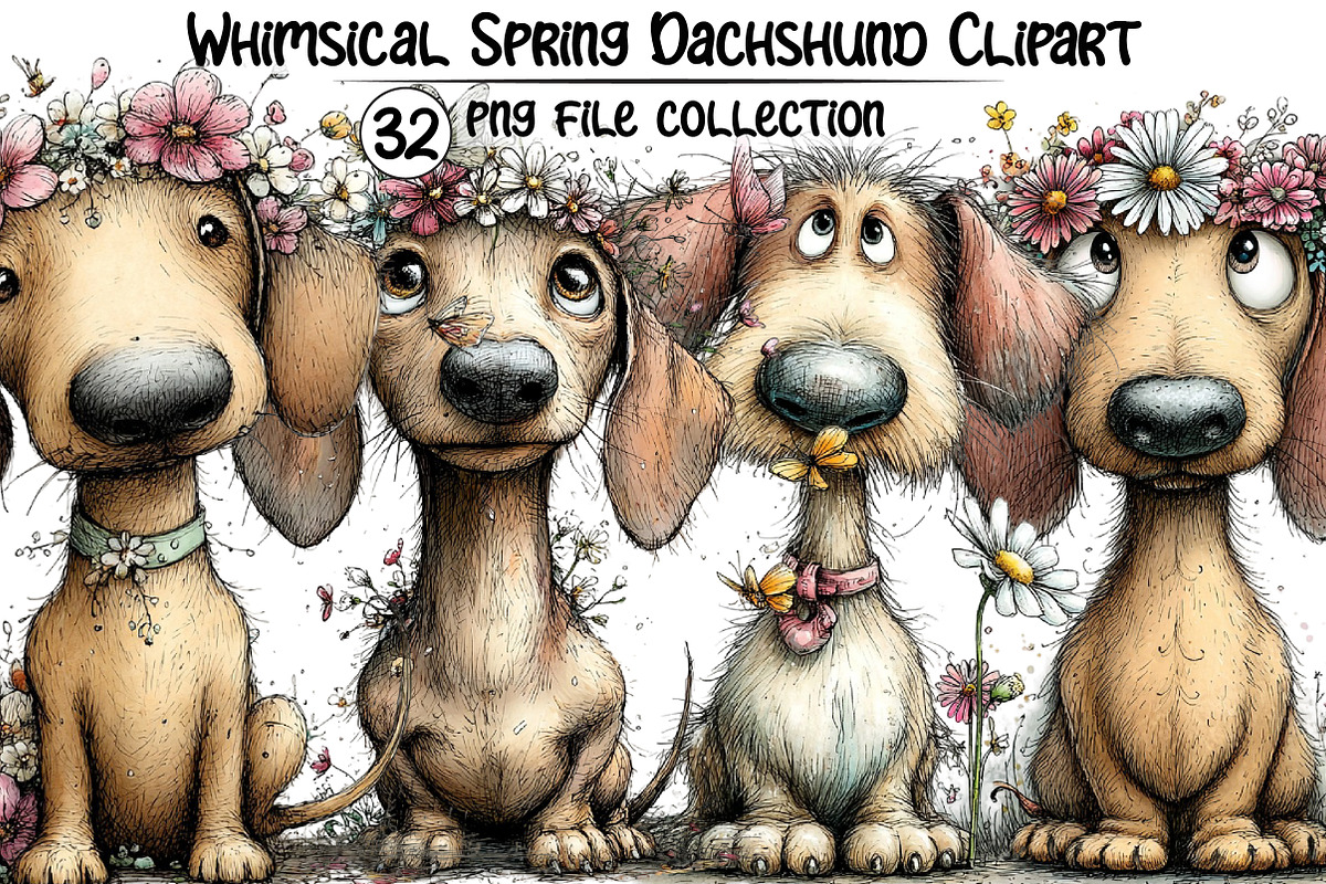 Whimsical Spring Dachshund Clipart, an Illustration by Dream Creation (Photo 1 of 6)
