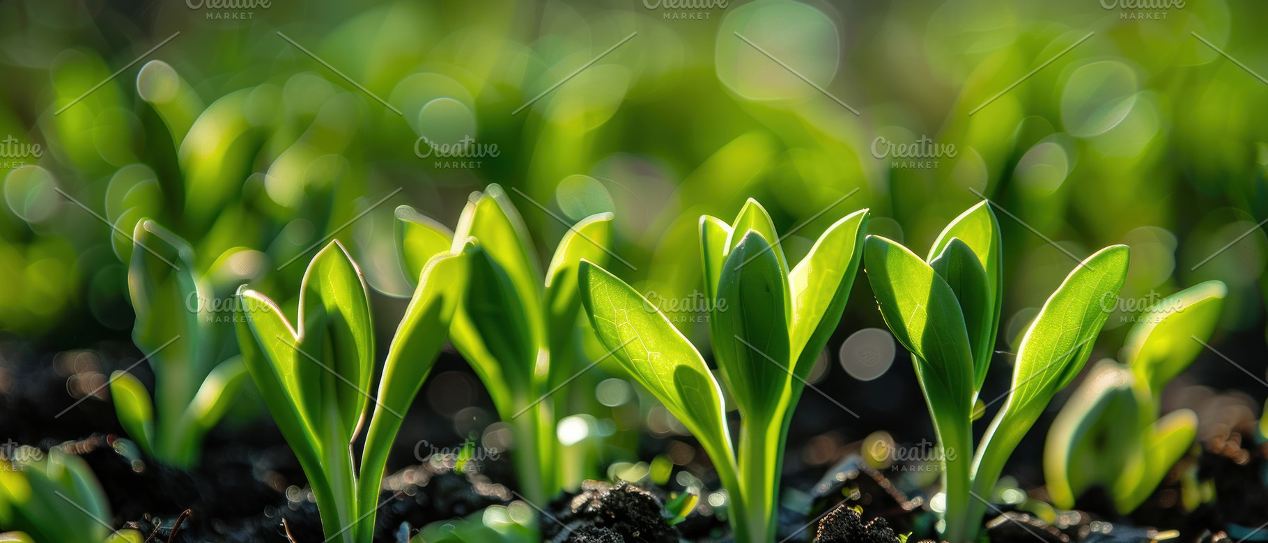Close-up of vibrant green seedlings, a Photo by LOGOCREATIVE