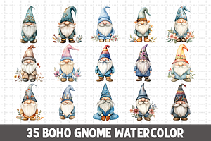 Boho Gnome Watercolor Clipart Bundle, a Person Illustration by RaiihanCrafts