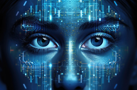 Close up of female eye with digital, a Photo by Iftikhar Alam