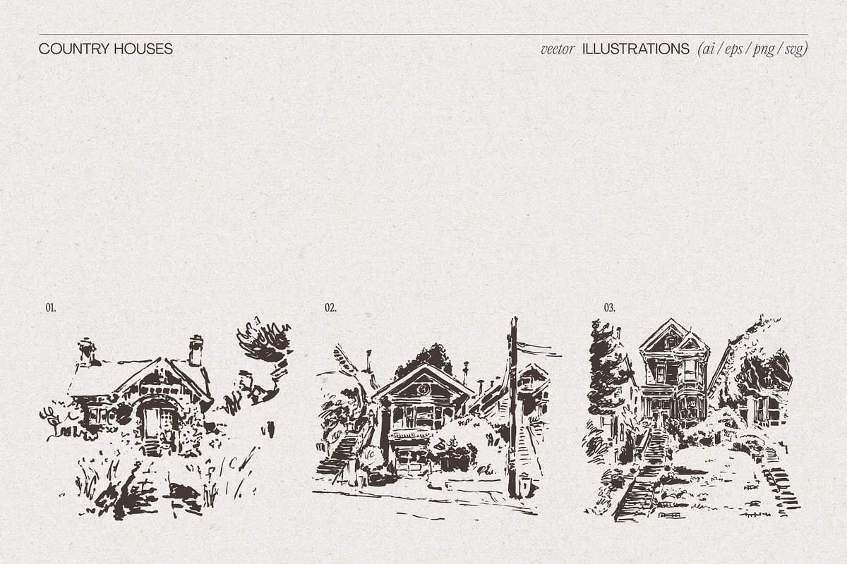 Countryside House Sketch Collection, an Object Illustration by TheMountBirdStudio (Photo 3 of 8)