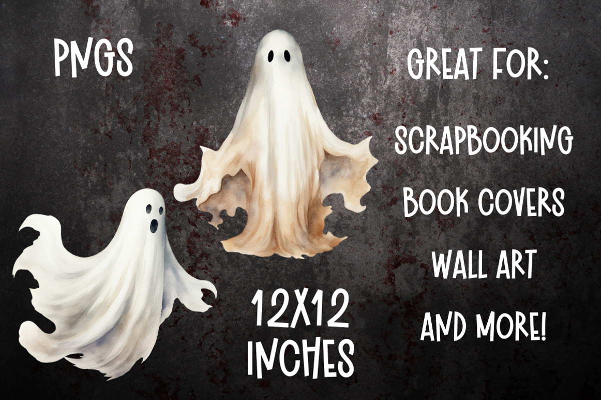 Vintage Ghost Watercolor Clipart, a Seasonal Illustration by Dreamy Little Graphics (Photo 2 of 4)