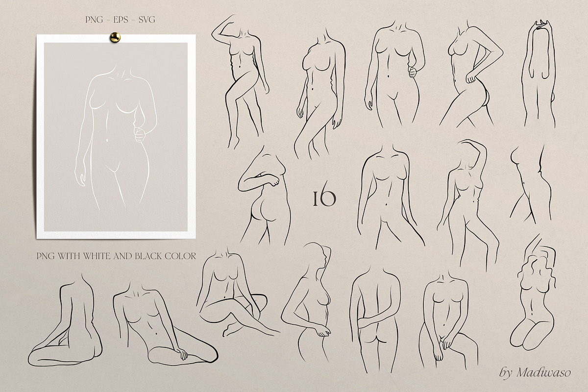 Woman body & flowers - line art set, a Person Illustration by Madiwaso (Photo 5 of 9)