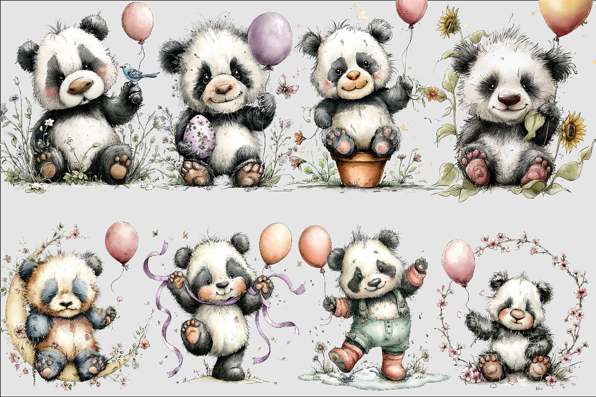 Whimsical Spring Panda Clipart, an Illustration by Design Market (Photo 4 of 5)