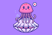 Cute Jellyfish Standing On Shell, an Animal Illustration by Catalyst Labs (Thumbnail 2 of 3)