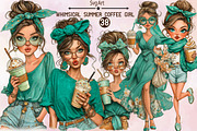 Whimsical Summer Coffee Girl Clipart, an Illustration by SVGArt (Thumbnail 1 of 9)