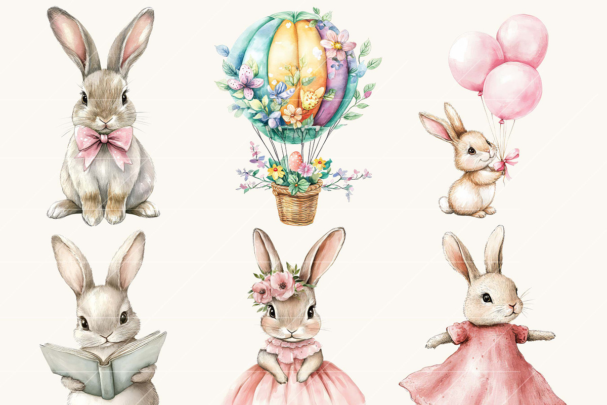 Watercolor Pink Bunny Clipart Bundle, an Animal Illustration by SparkyDesignsUS (Photo 3 of 8)