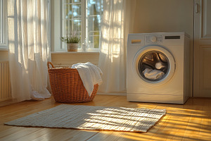 Cozy laundry room with a washing mac, a Photo by Tanuart