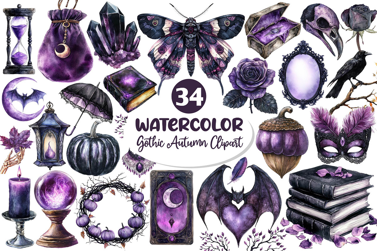 Black & Purple Gothic Autumn Clipart, an Illustration by Dream Creation (Photo 1 of 4)