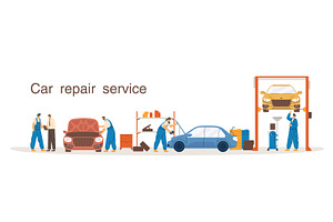 Mechanics work in car repair service, a Person Illustration by Good Studio