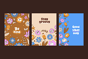 Cute groovy flowers set, backgrounds, a Decorative Illustration by PaperTrident (Thumbnail 4 of 8)