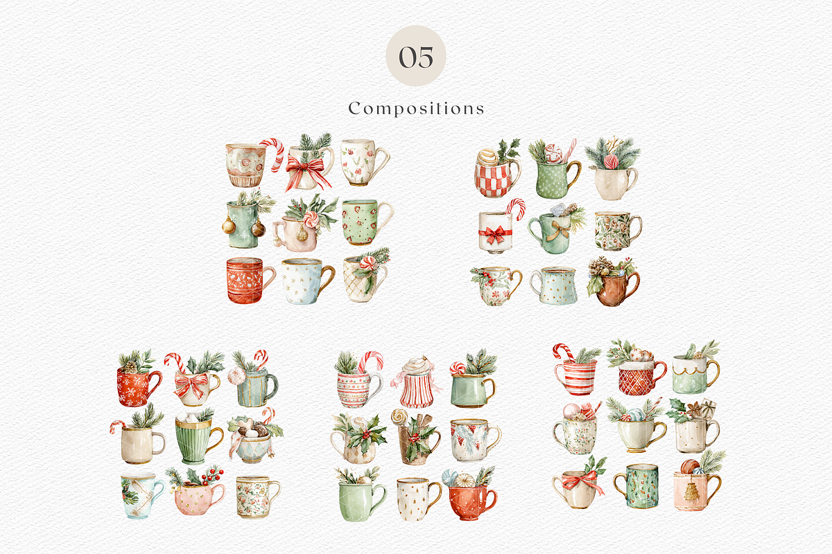 Watercolor Christmas Mugs, a Decorative Illustration by ThaismotaCreativeCo (Photo 5 of 8)