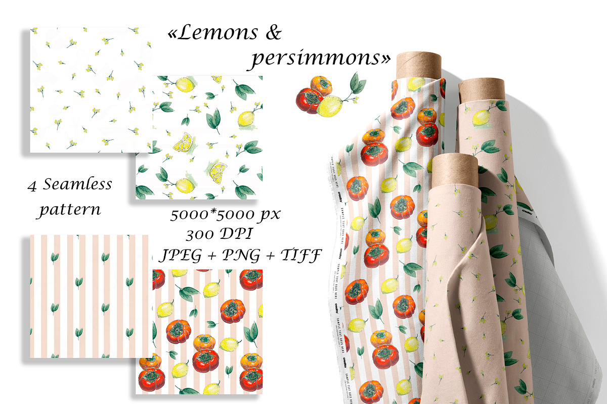 Watercolor Citrus Seamless Patterns, a Pattern Graphic by Oksana Dovhopol Art (Photo 1 of 12)