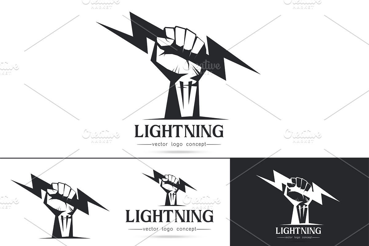 Logo Fist hand holding thunder bolt, a Branding & Logo Template by essense
