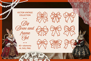 Bows & Frames - Vintage Line Set, an Illustration by Moonberry_Studio
