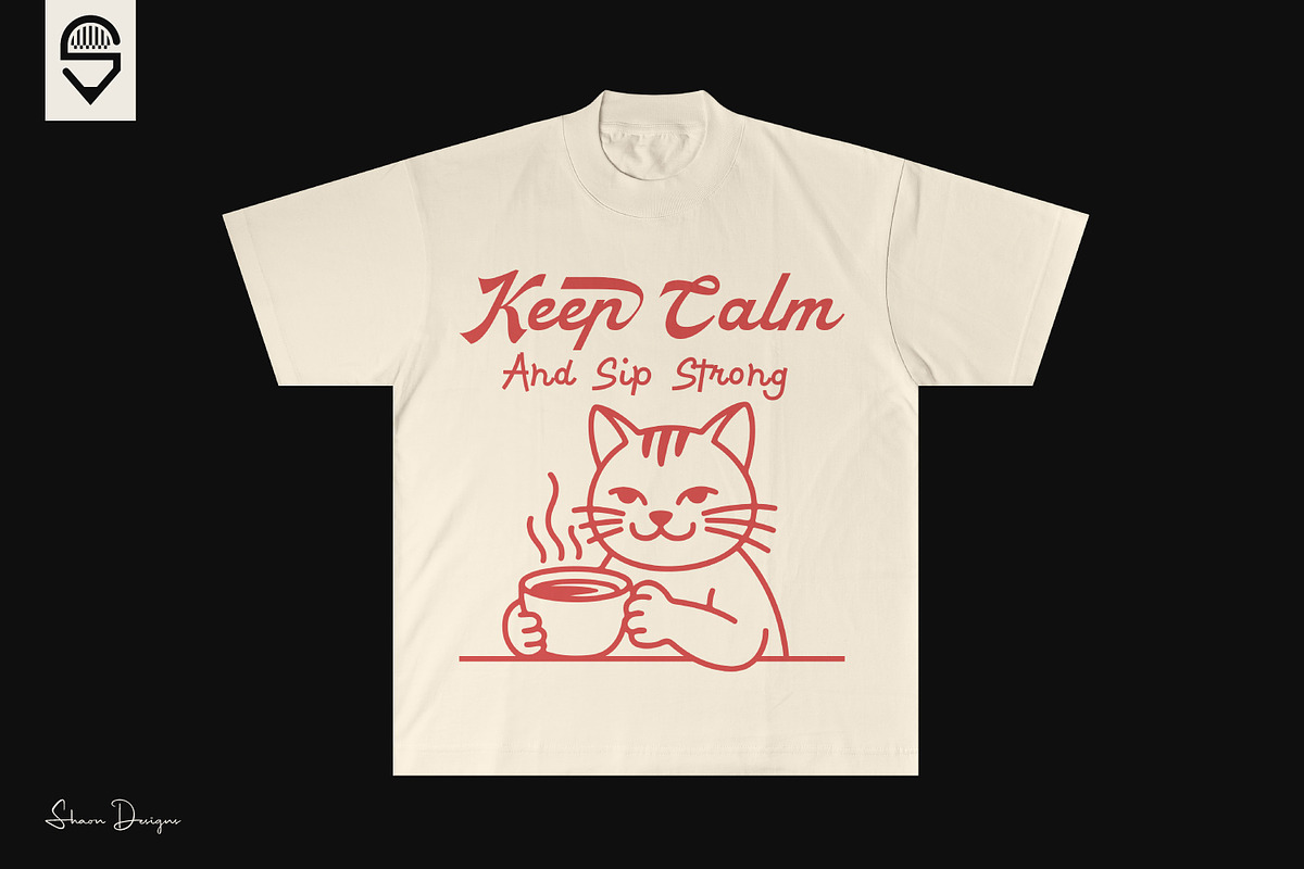 Cute Cat Coffee Lover T-shirt Design, an Animal Illustration by shaondesigns (Photo 4 of 4)