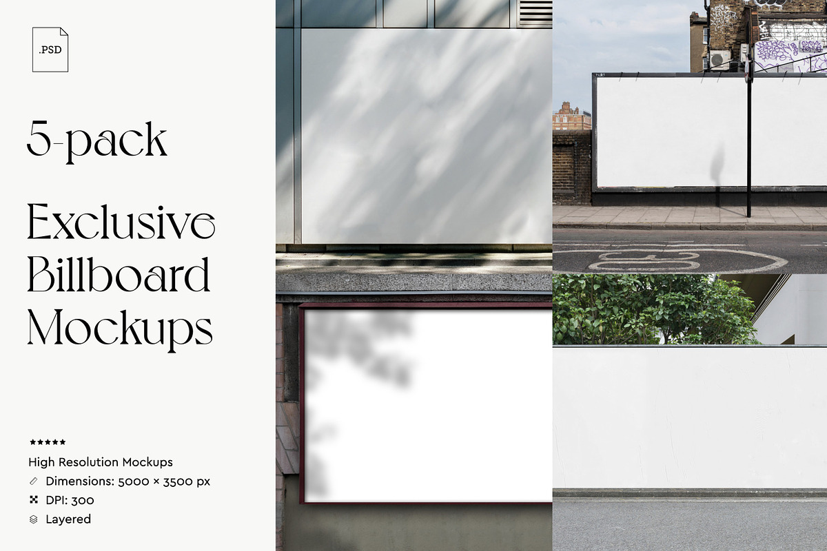 5-Pack Billboard Mockup Bundle, a Books & Magazine Mockup by ReAffirm (Photo 1 of 7)