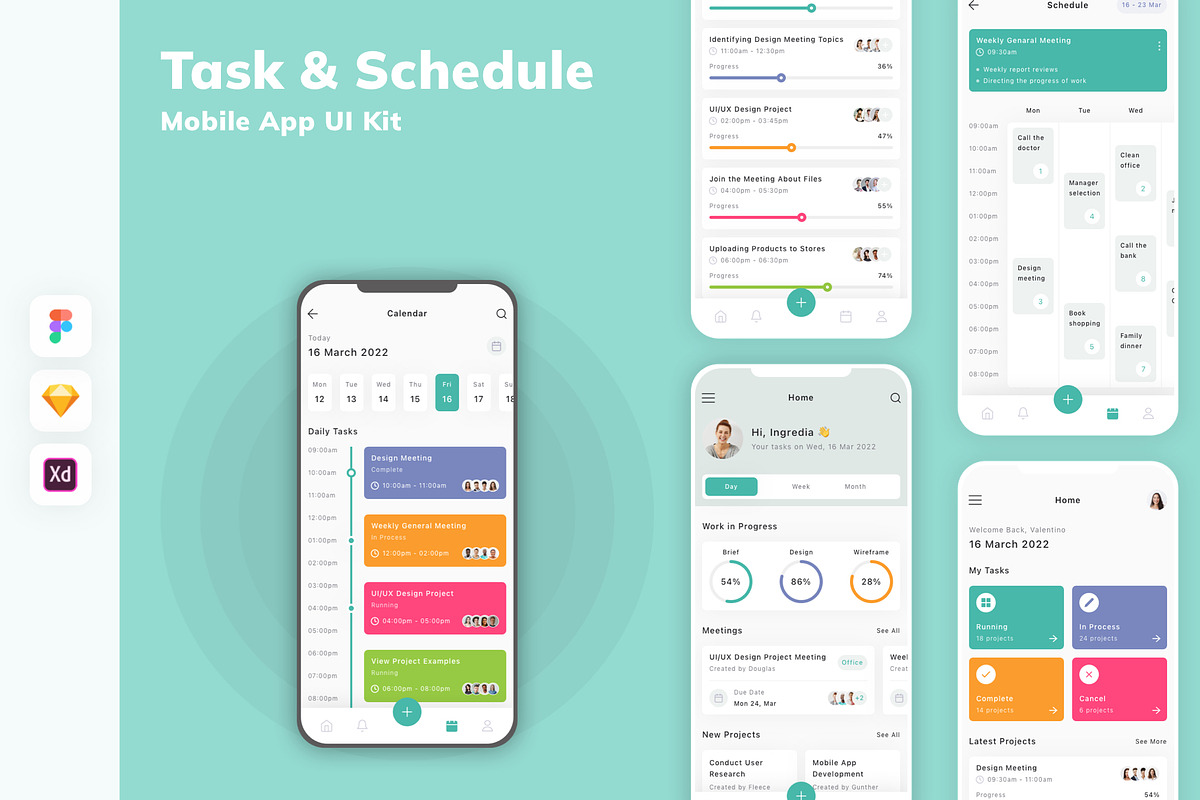 Task & Schedule Mobile App UI Kit, an UI Kit Template by uicube