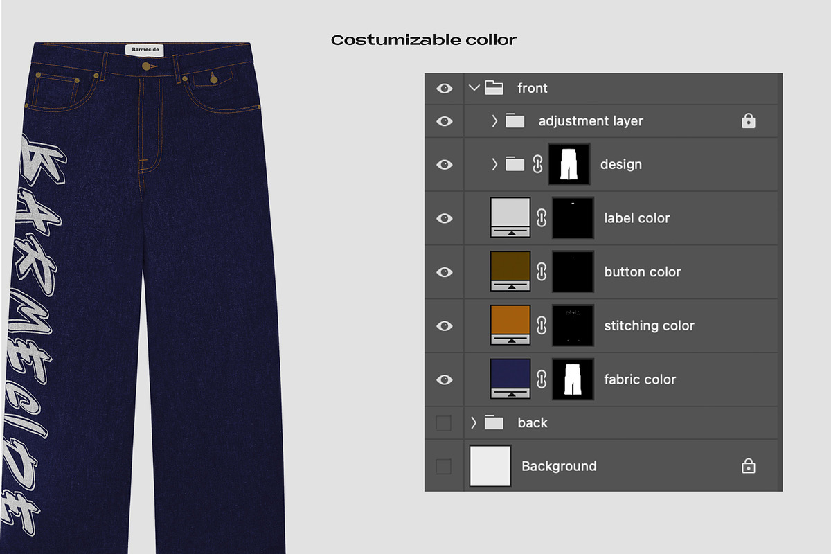 Baggy raw denim pants mockup, a Bottom Mockup by Barmecide Mockup Studio (Photo 3 of 3)