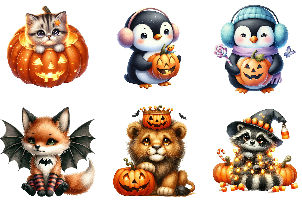 Cute Animal Halloween Clipart Bundle, an Illustration by DreamArtGraphic (Photo 4 of 5)