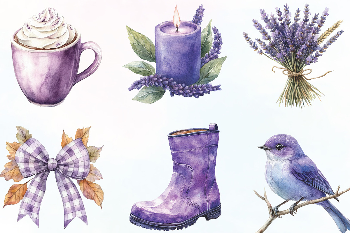 Watercolor Lavender Fall Clipart, an Illustration by CraftArtStudio (Photo 2 of 6)