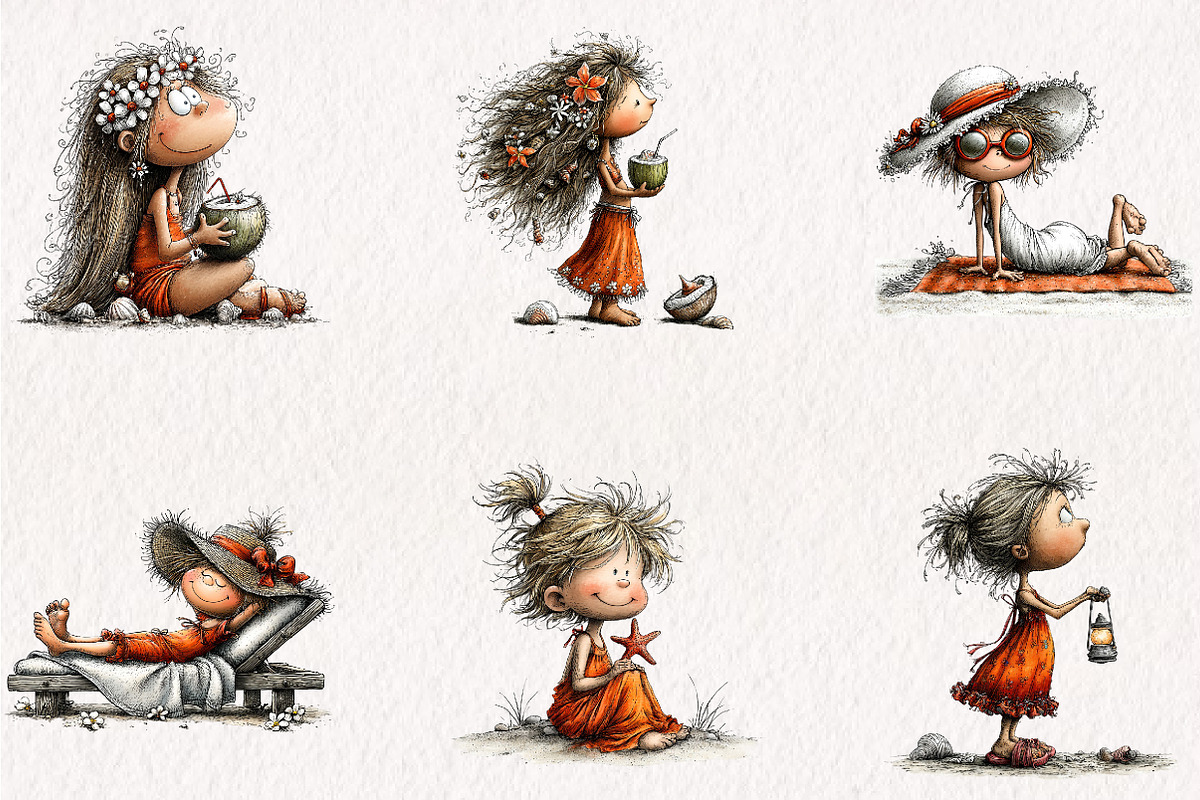 Whimsical Summer Beach Girl Clipart, a Seasonal Illustration by CreationArt (Photo 2 of 5)