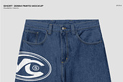 Short denim pants mockup, a Bottom Mockup by Voyage Studio (Thumbnail 1 of 3)