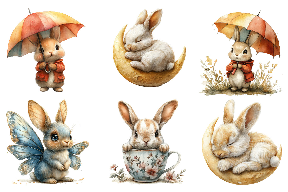 Hand-painted Bunny Nursery Clipart, an Illustration by SinaCreation (Photo 4 of 4)