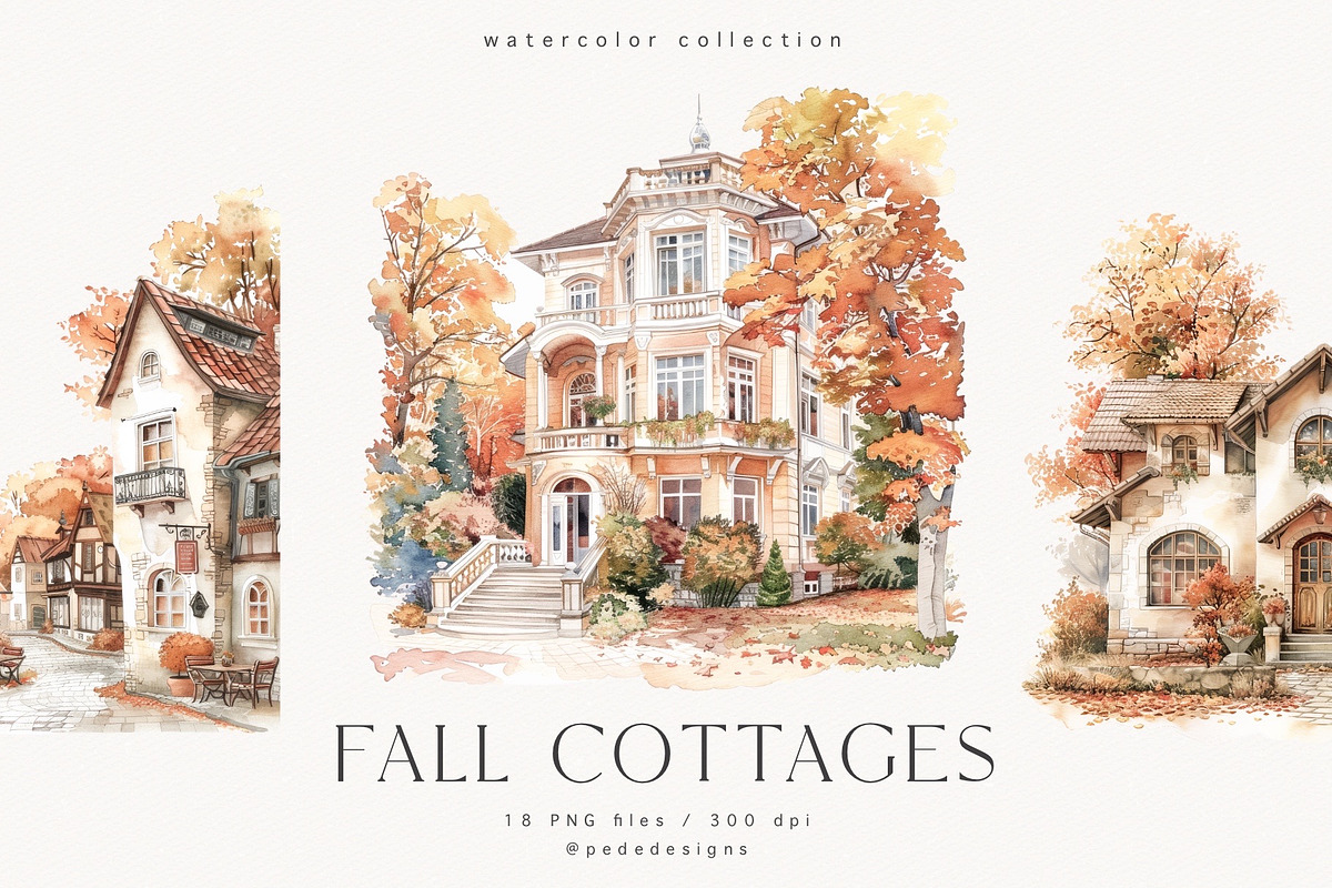 Fall Cottages, a Seasonal Illustration by PeDe Designs (Photo 1 of 10)
