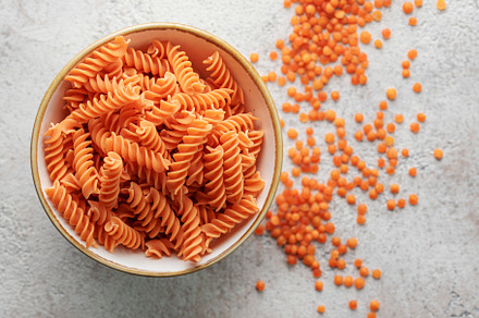 Fusilli red lentil pasta, a Food & Drink Photo by Olena Rudo