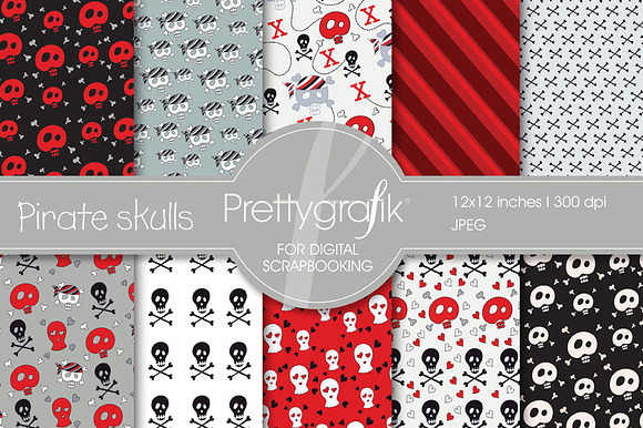 Pirate skulls digital paper preview 2